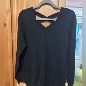 Black V-Neck Sweater with Crisscross Back - XL